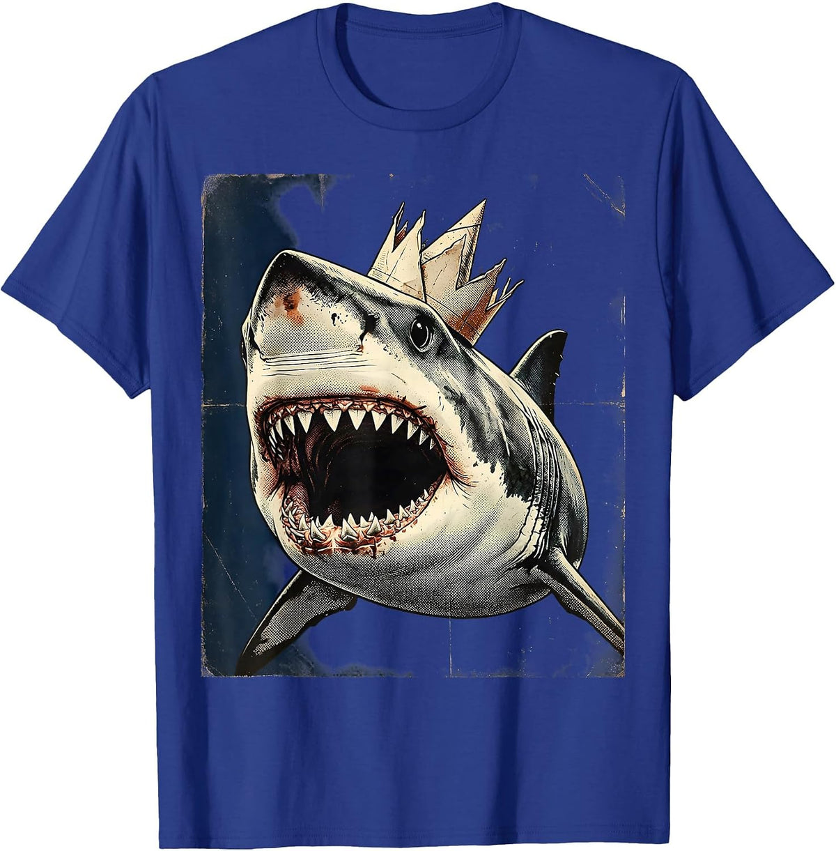 Men's Shark Birthday Party Crown Celebration Graphic T-Shirt - Royal Blue