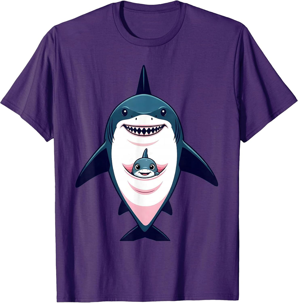 Men's Mommy Shark Kangaroo Pouch Baby Graphic T-Shirt - Purple