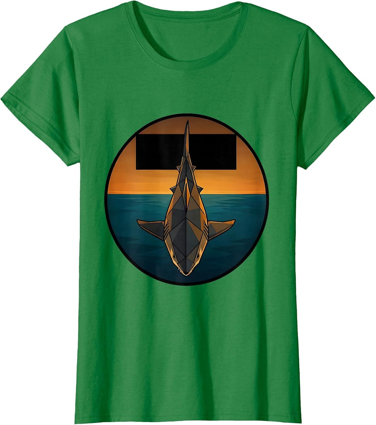 Women's Shark Silhouette Under Boat at Dusk T-Shirt - Kelly Green