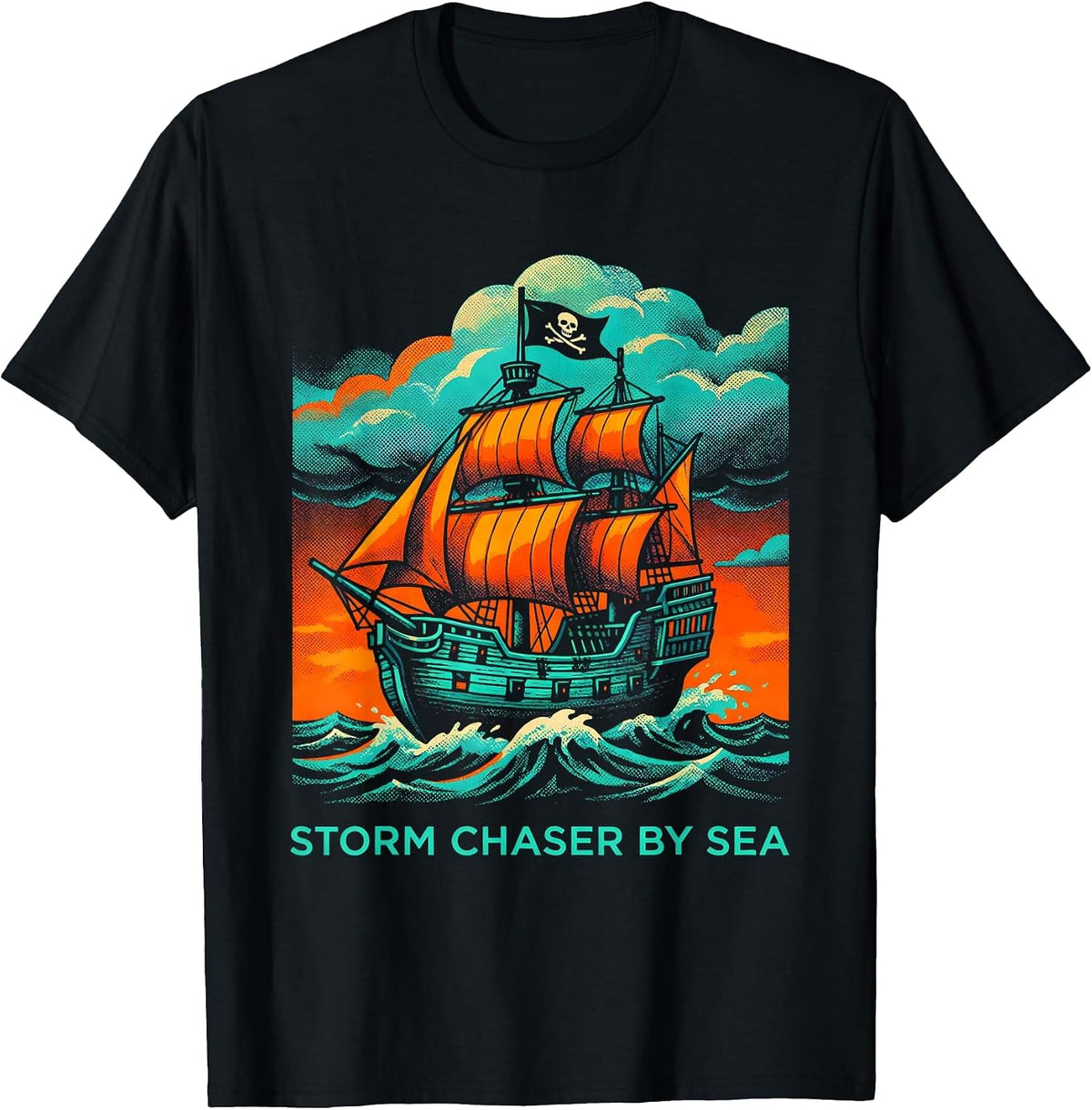 Men's Storm Chaser By Sea Pirate Adventure Design T-Shirt - Black