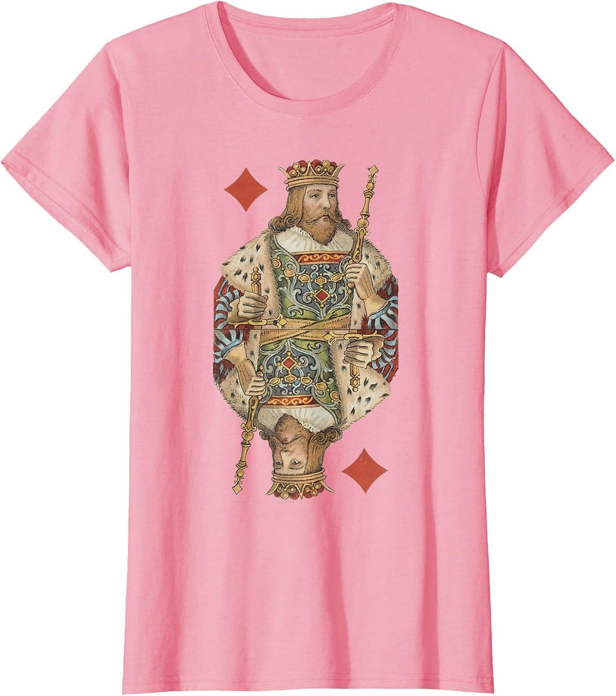 King of Diamonds Antique Art Nouveau Playing Card Art T-Shirt, Women, Pink, Small - As Pictured