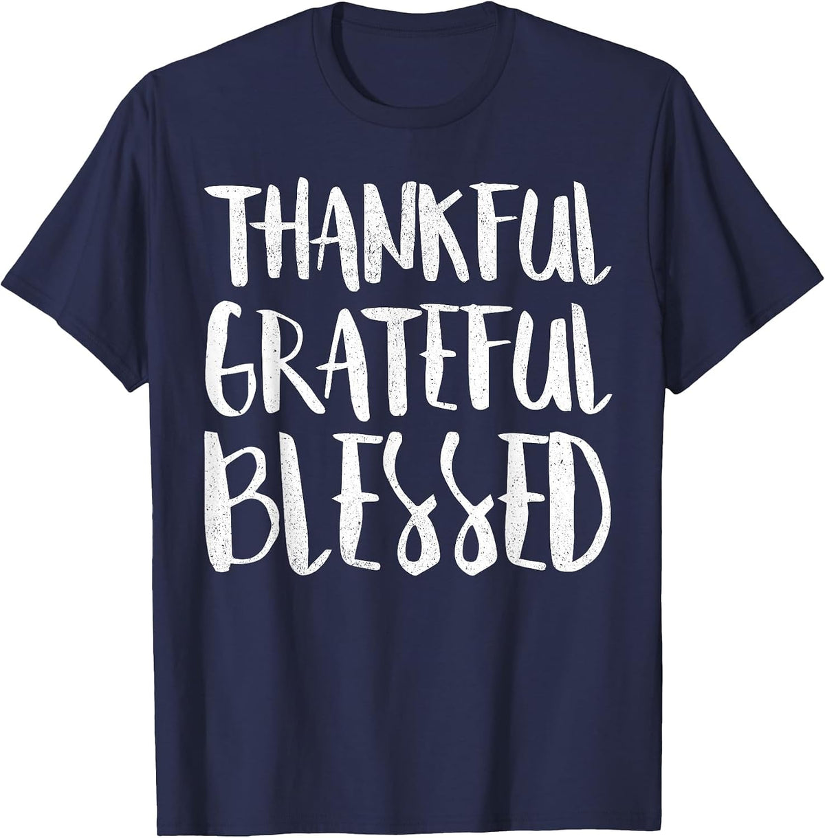 Thankful Grateful Blessed Shirt Adult Kids Thanksgiving Day T-Shirt - Navy Blue