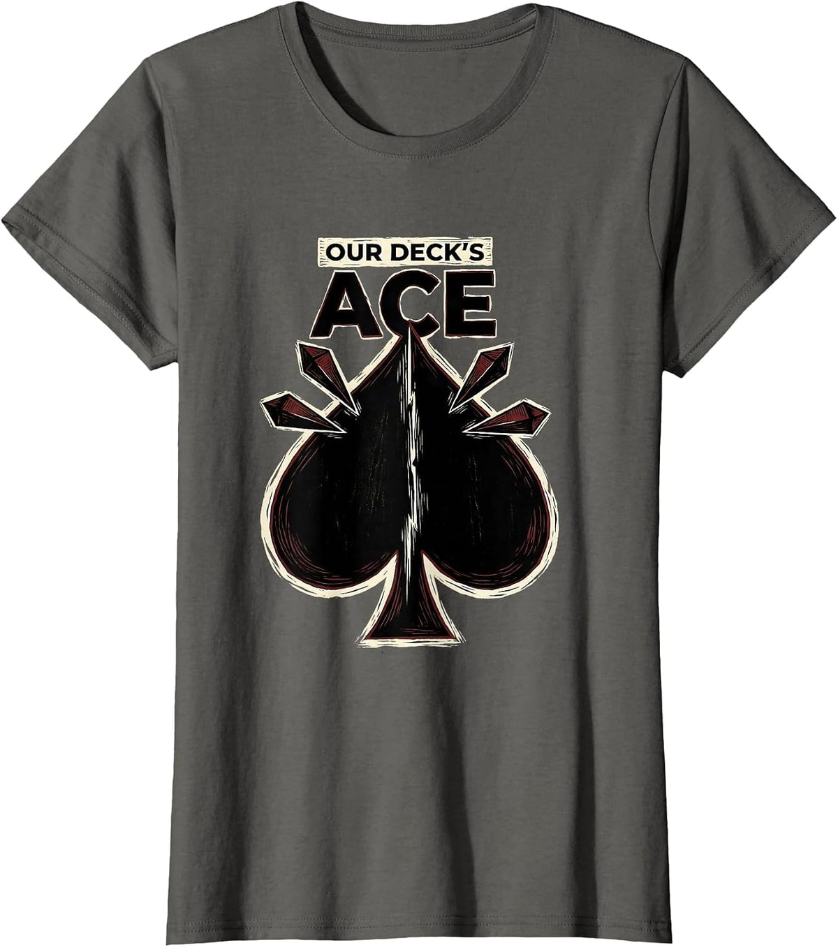 Women's Our Deck's Ace Linocut Poker Couple Halloween Costume T-Shirt - Asphalt Grey