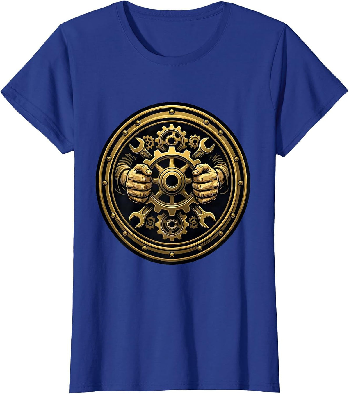Women's Mechanic Hands Engine Gears Graphic Design T-Shirt - Royal Blue