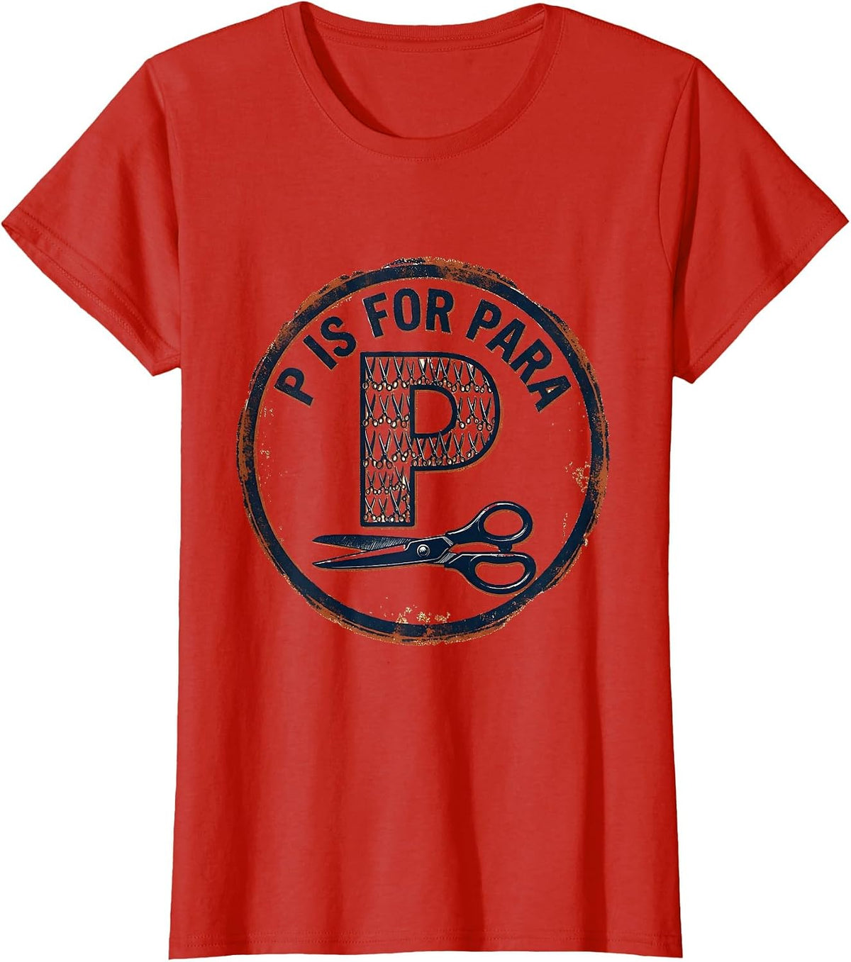 Women's P Is For Para Rubber Stamp Teacher Back To School T-Shirt - Red