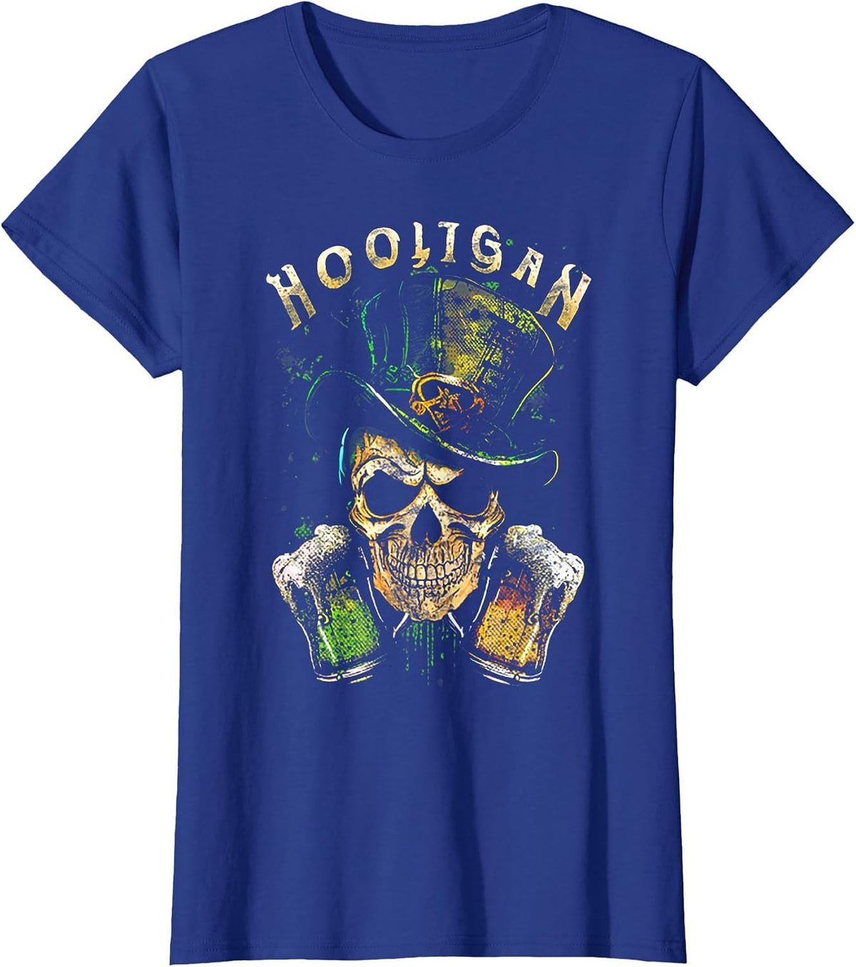 Hooligan Skull Beer Irish T-Shirt - Royal Blue