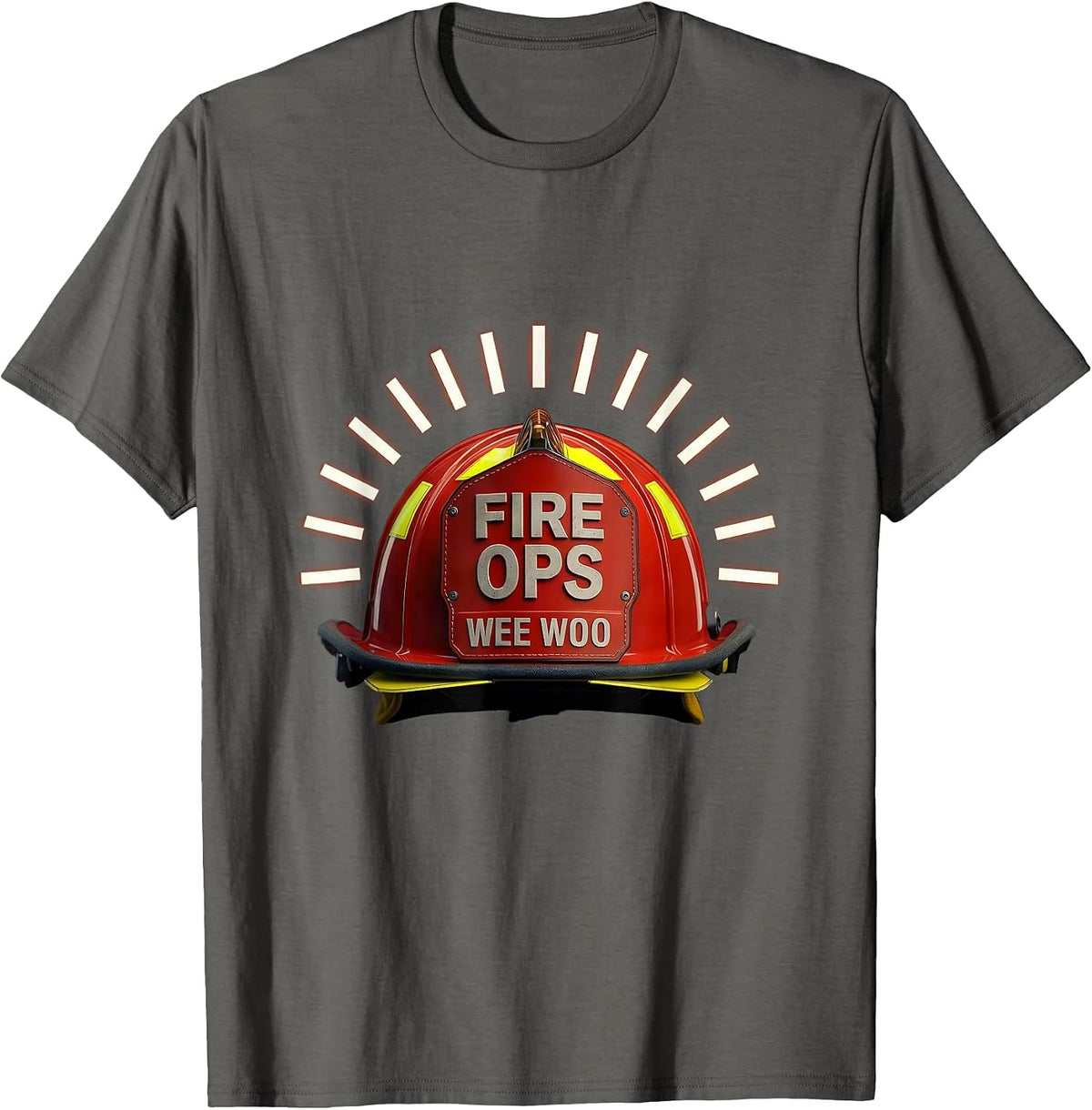 Men's FIRE OPS WEE WOO Funny Firefighter Badge Humor T-Shirt - Asphalt Grey