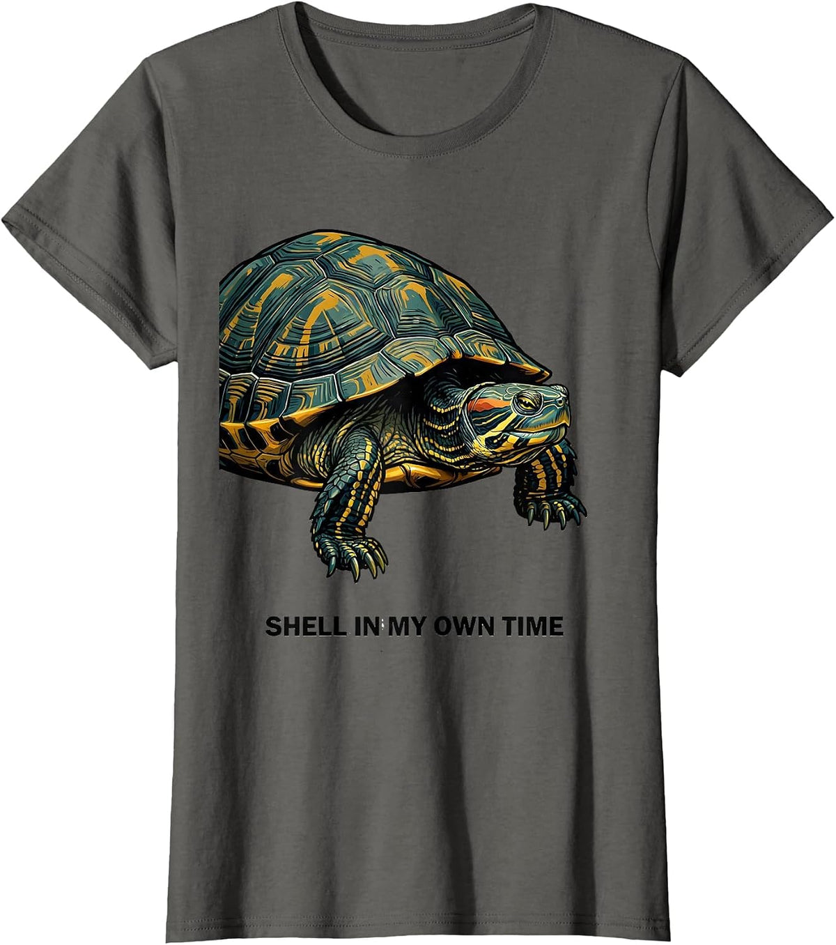 Women's Shell In My Own Time Funny Turtle Lover Reptile Enthusiast T-Shirt - Asphalt Grey