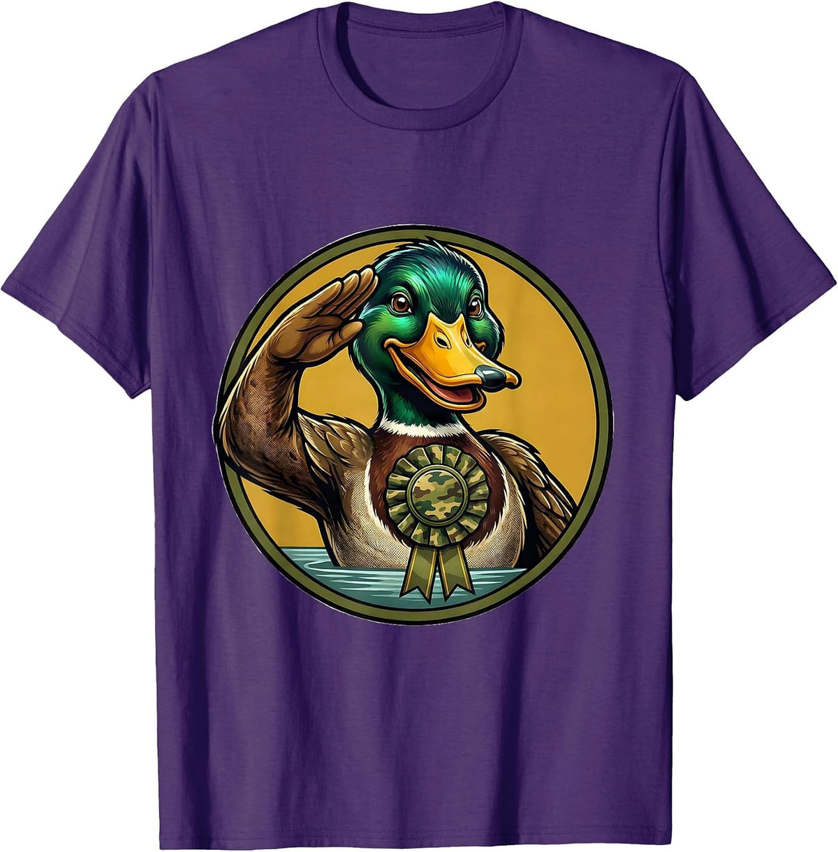 Men's Mallard Duck Camo Hunting Retro Mascot Badge Vintage T-Shirt - Purple