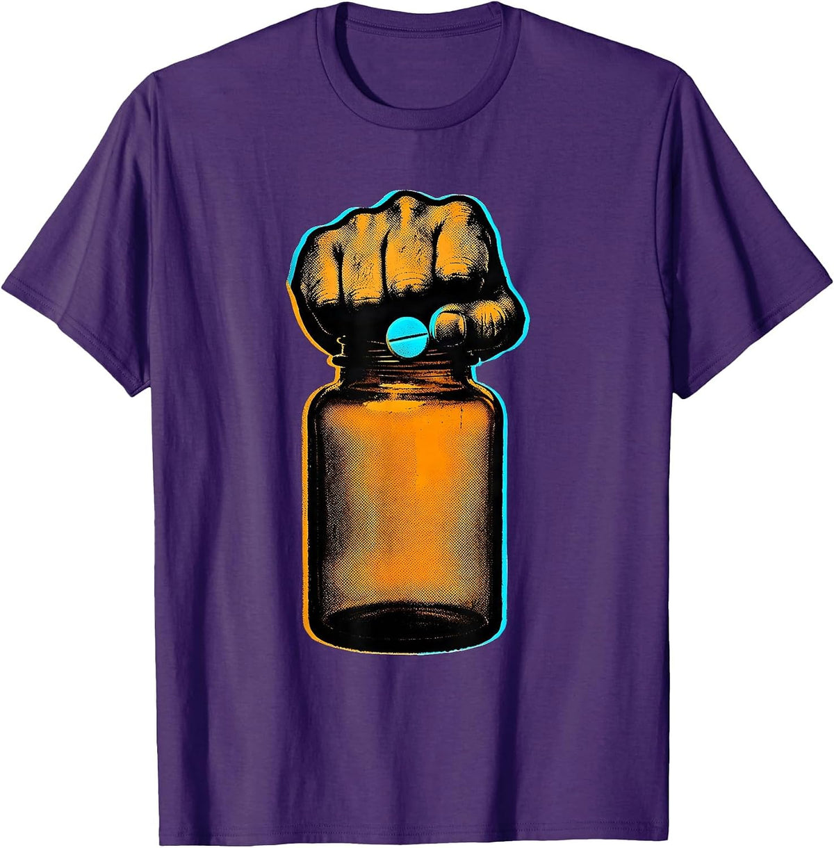 Men's Pill Bottle Fist Pharmacy Tech Humor T-Shirt - Purple