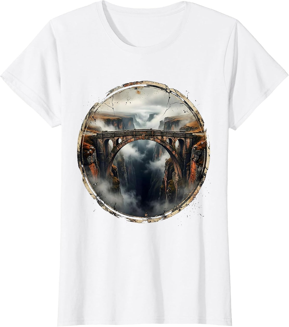Faith Over Fear Bridge Emerging From Fog Design T-Shirt - White