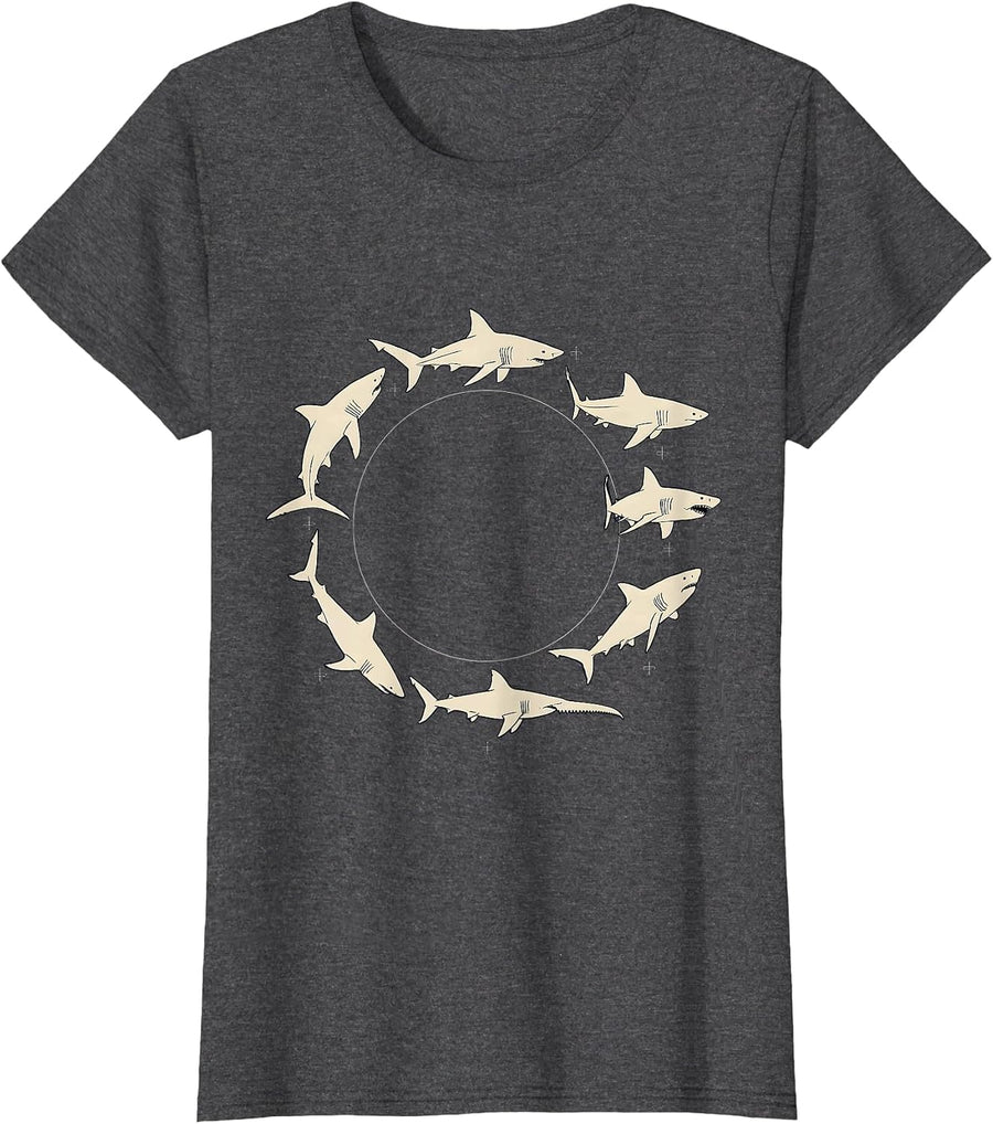 Women's Shark Species Identification Chart Minimalist Marine T-Shirt - Dark Heather Grey