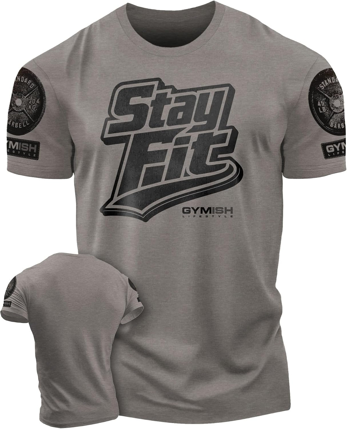 Gymish Lifestyle Stay Fit Workout Shirt for Men, Deadlift Lifting T-Shirt - 3. Stay Fit Warmgrey Branded