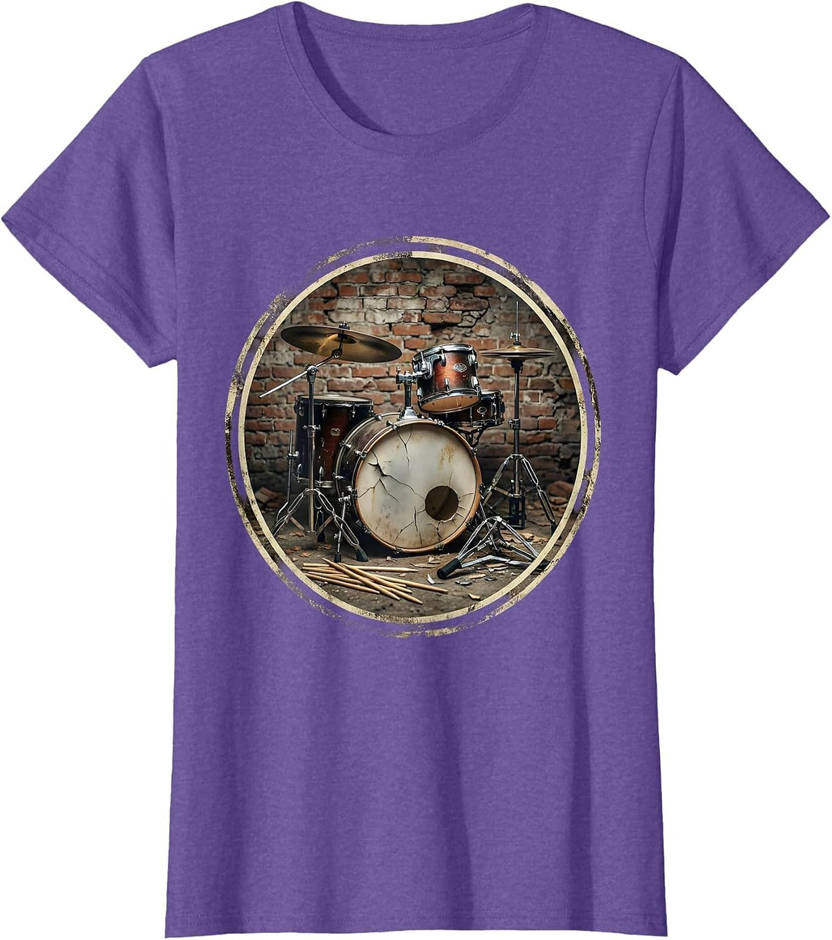 Grunge Drum Kit Dark Alley Illustration T-Shirt - Purple Heather