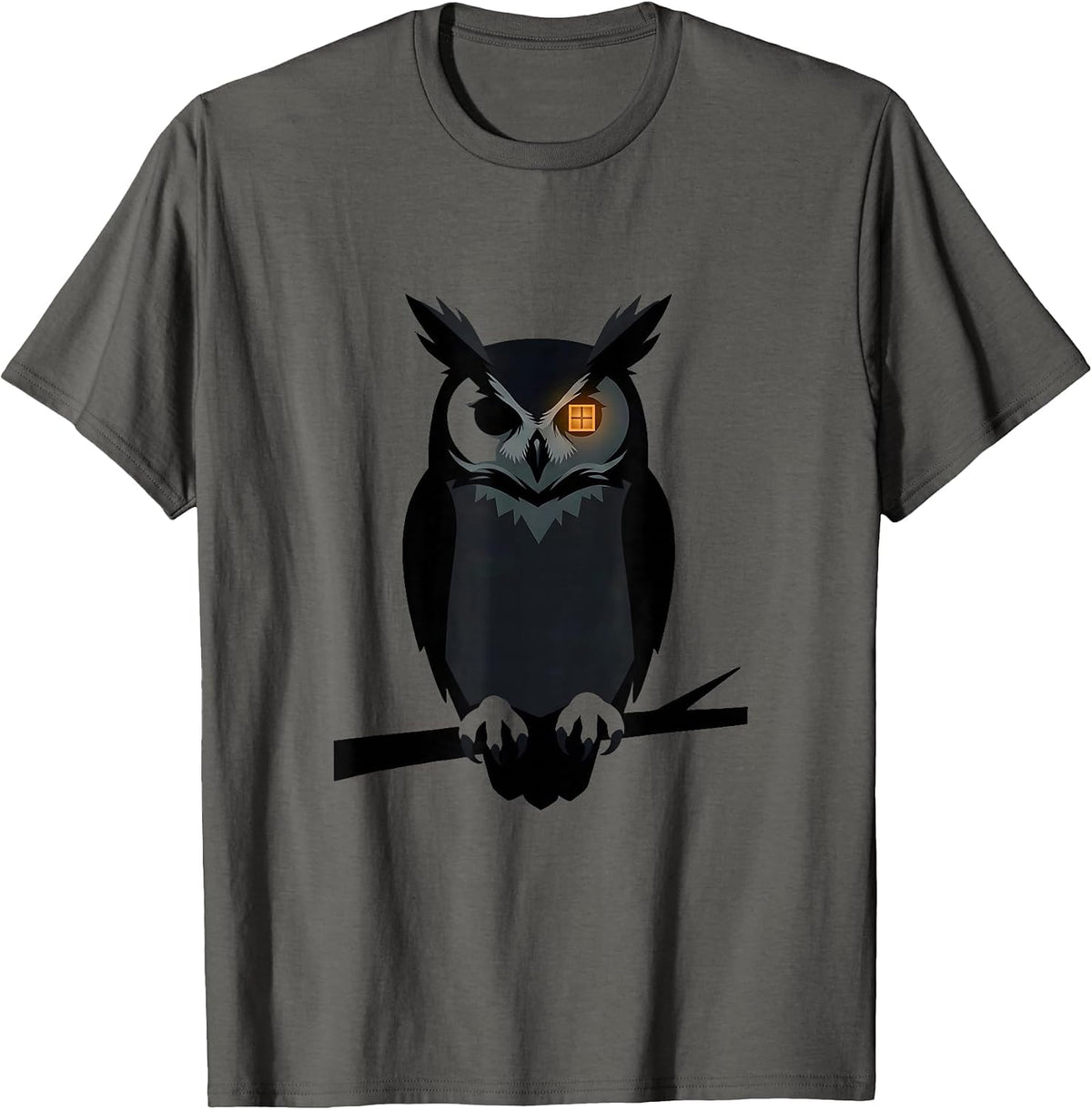 Men's Great Horned Owl Silhouette Vintage Bird Lover T-Shirt - Asphalt Grey