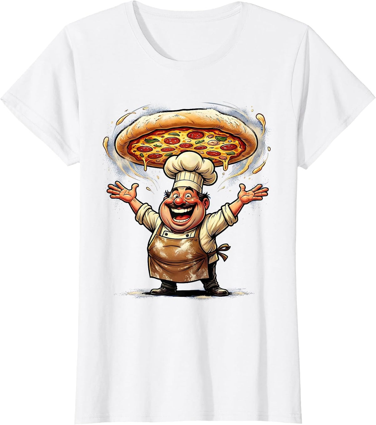 Women's Pizza Dough Toss Chef Illustration T-Shirt - White