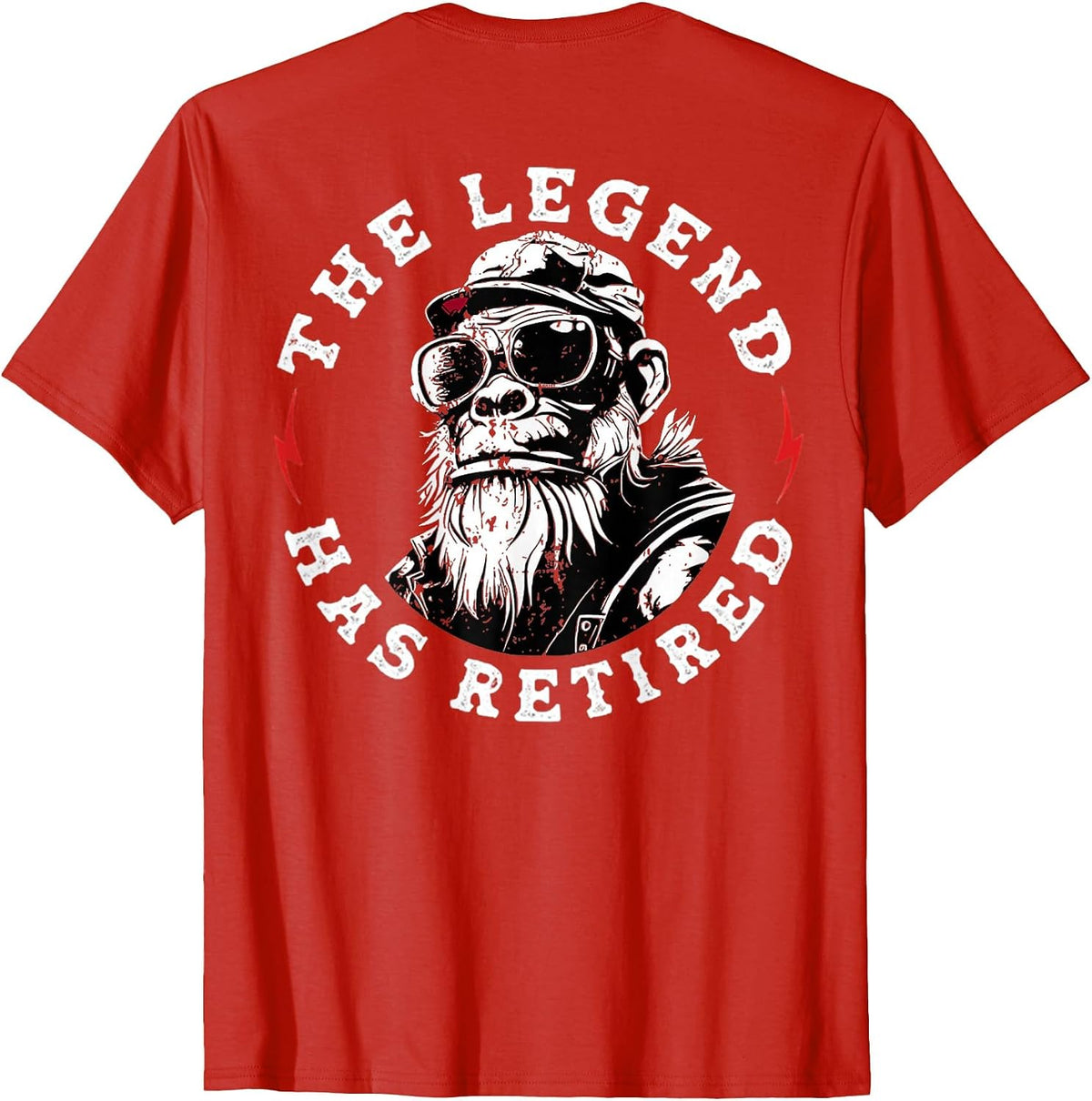 Funny Monkey Retirement The Legend Has Retired (On Back) T-Shirt - Red