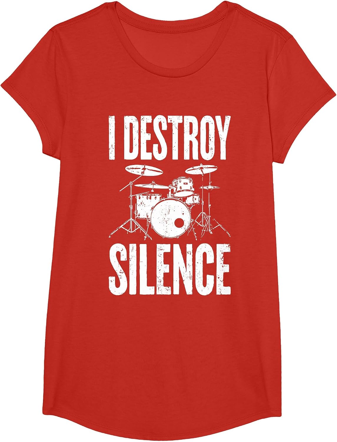 I Destroy Silence Shirt Funny Drum Men Women Kids Drummer T-Shirt - Girls Red