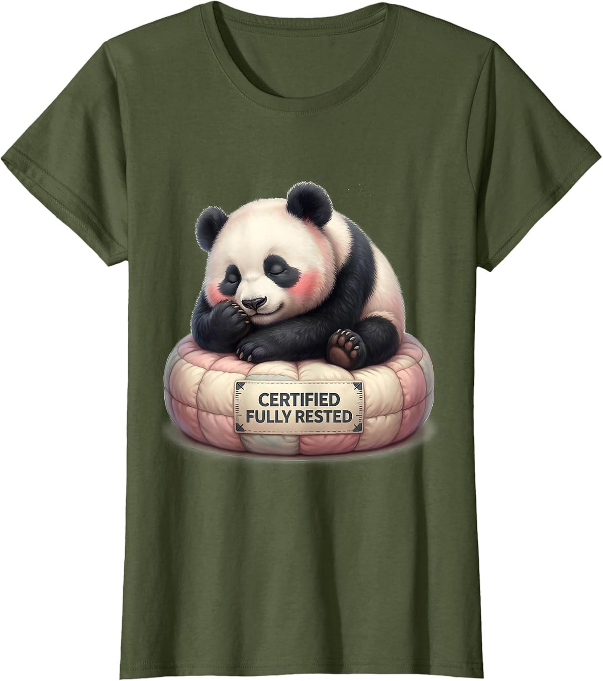 Women's Certified Fully Rested Cute Kawaii Panda Bear Animal Lover T-Shirt - Olive Green