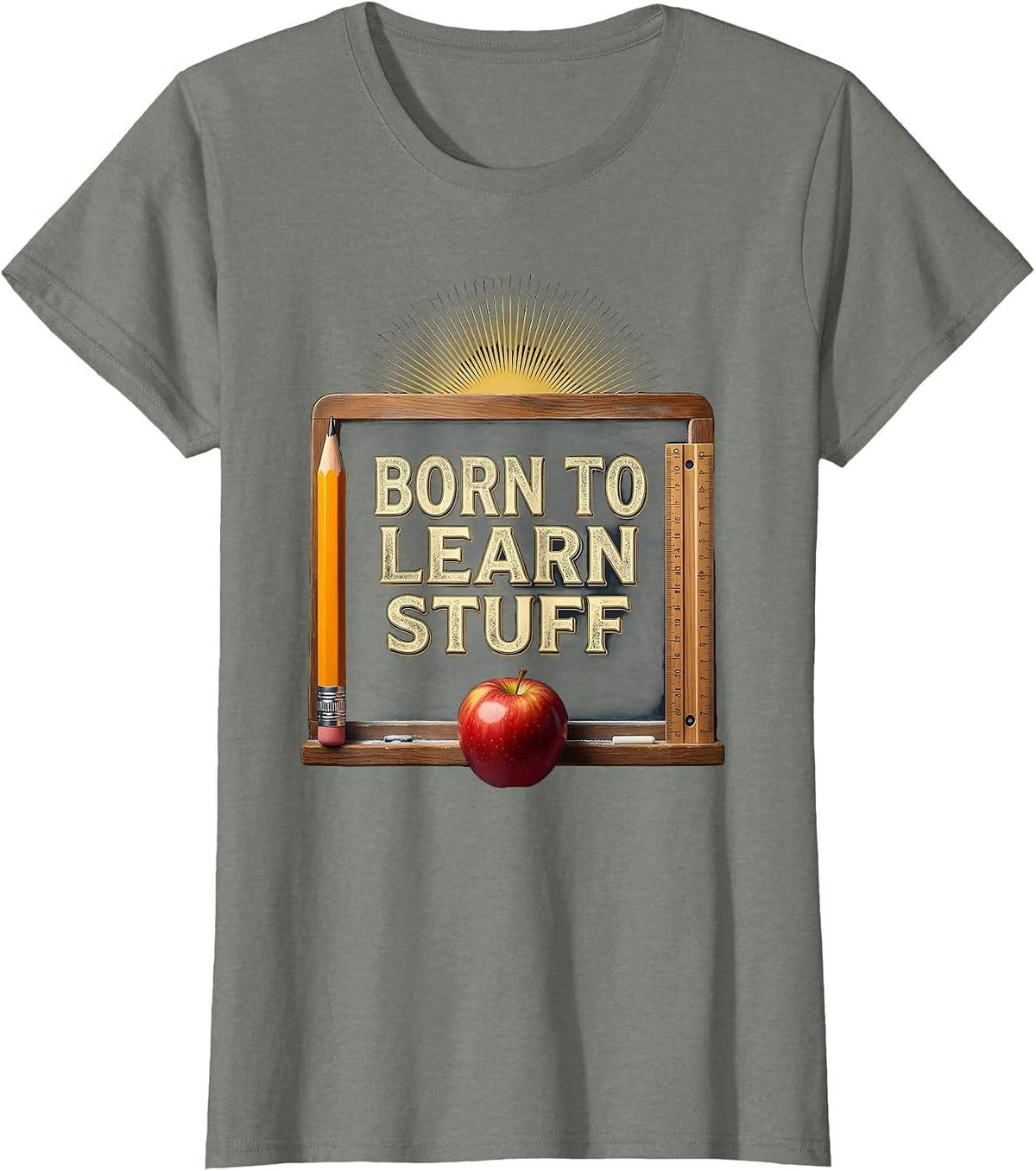 Born to Learn Stuff First Day of 1st Grade T-Shirt - Olive Heather