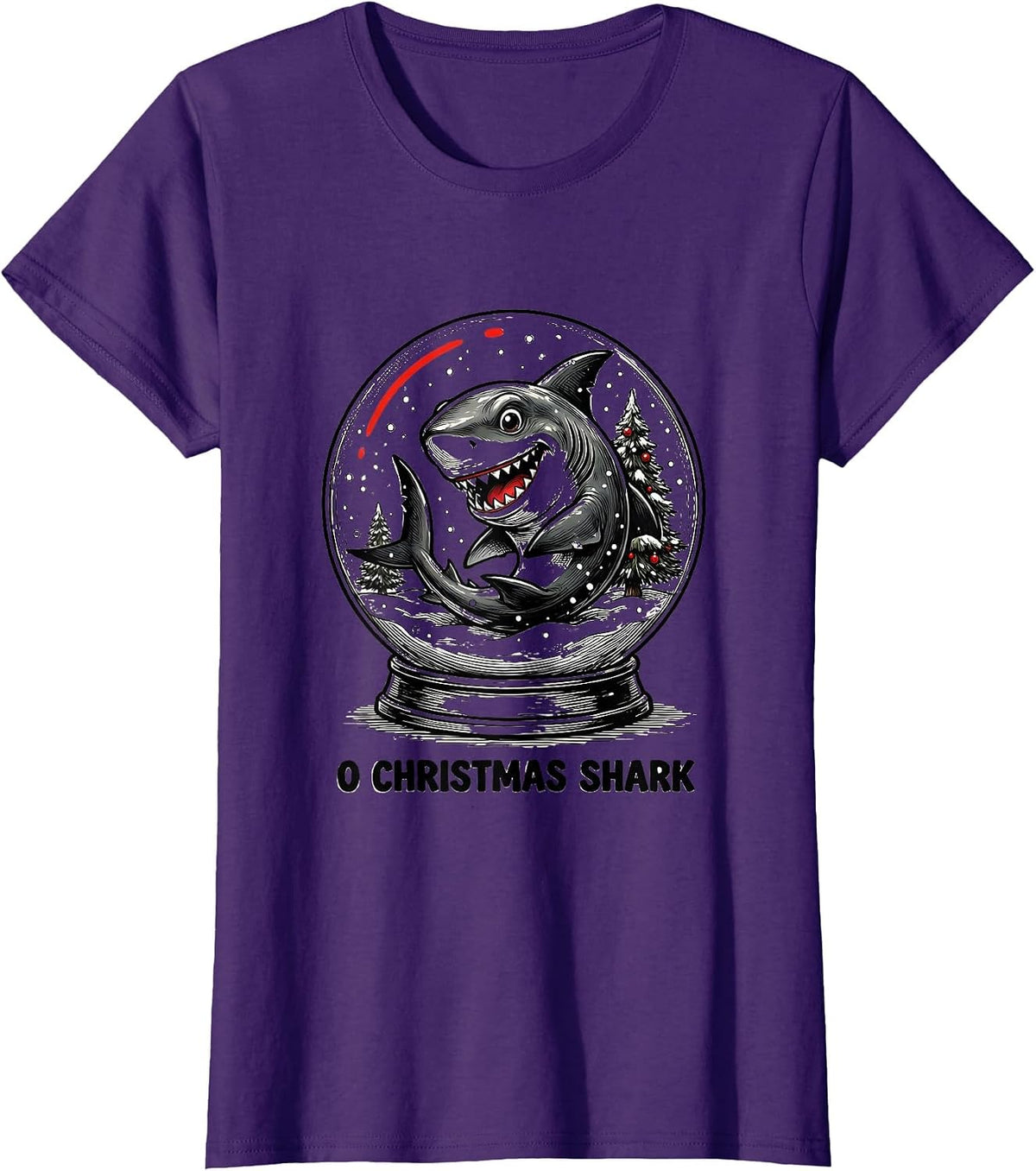 Women's O Christmas Shark Funny Shark Lover Christmas Pun Novelty T-Shirt - Purple