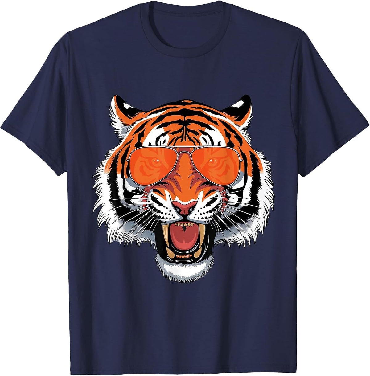 Cool Growling Bengal Tiger with Sunglasses T-Shirt - Navy Blue