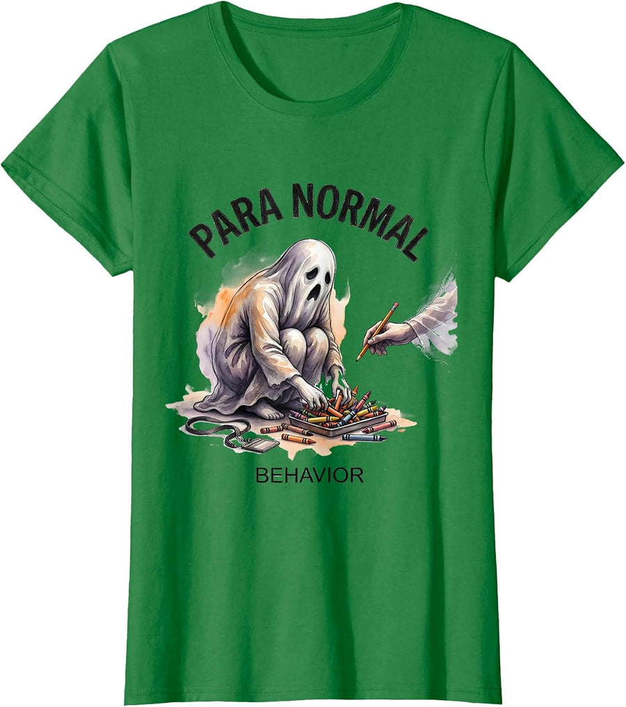 Women's Para Normal Behavior Funny Ghost Paraprofessional Halloween T-Shirt - Kelly Green