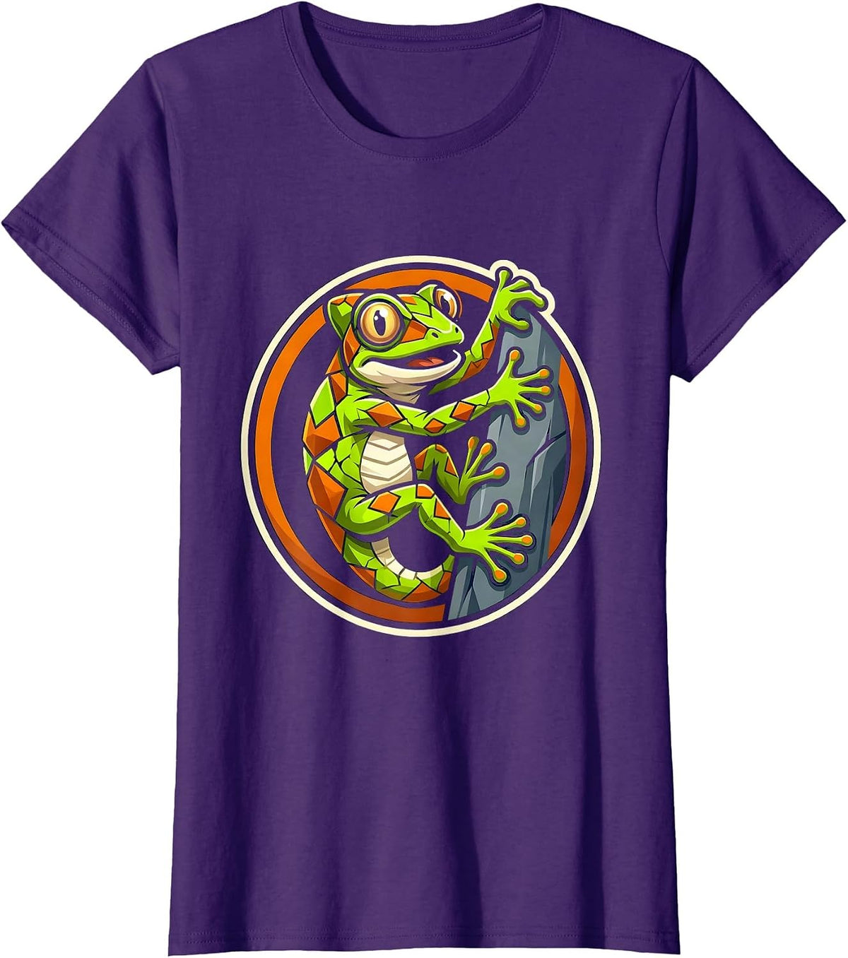 Vivid Gecko Climbing Animal Print Graphic T-Shirt - Purple