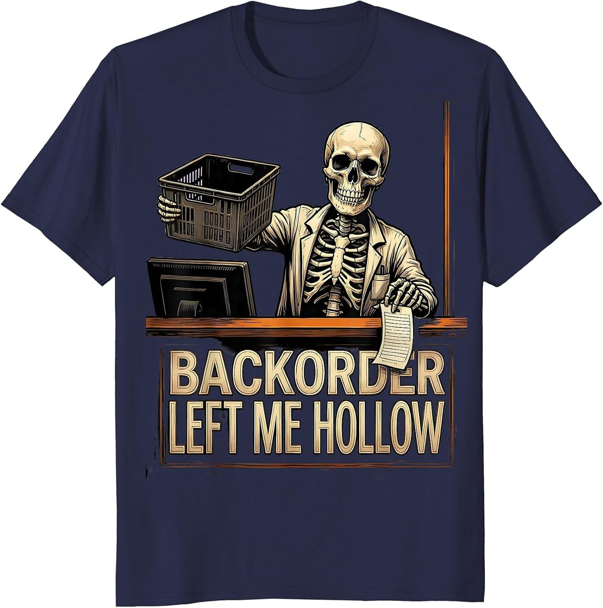 Backorder Left Me Hollow Funny Pharmacy Tech Skeleton T-Shirt - Navy Blue