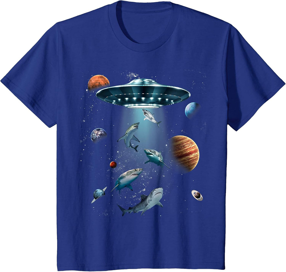 Galaxy Fish Shark Space UFO Alien Stars Sea Ocean Sharks T-Shirt - Royal Blue