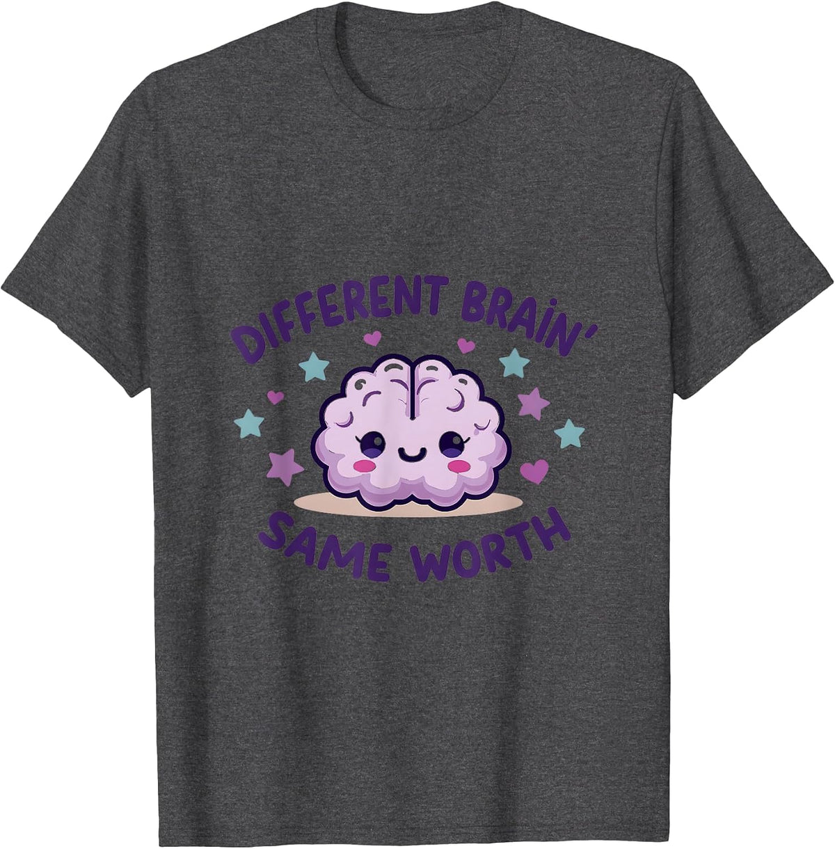 Different Brain Same Worth ADHD Awareness Design T-Shirt - Dark Heather Grey