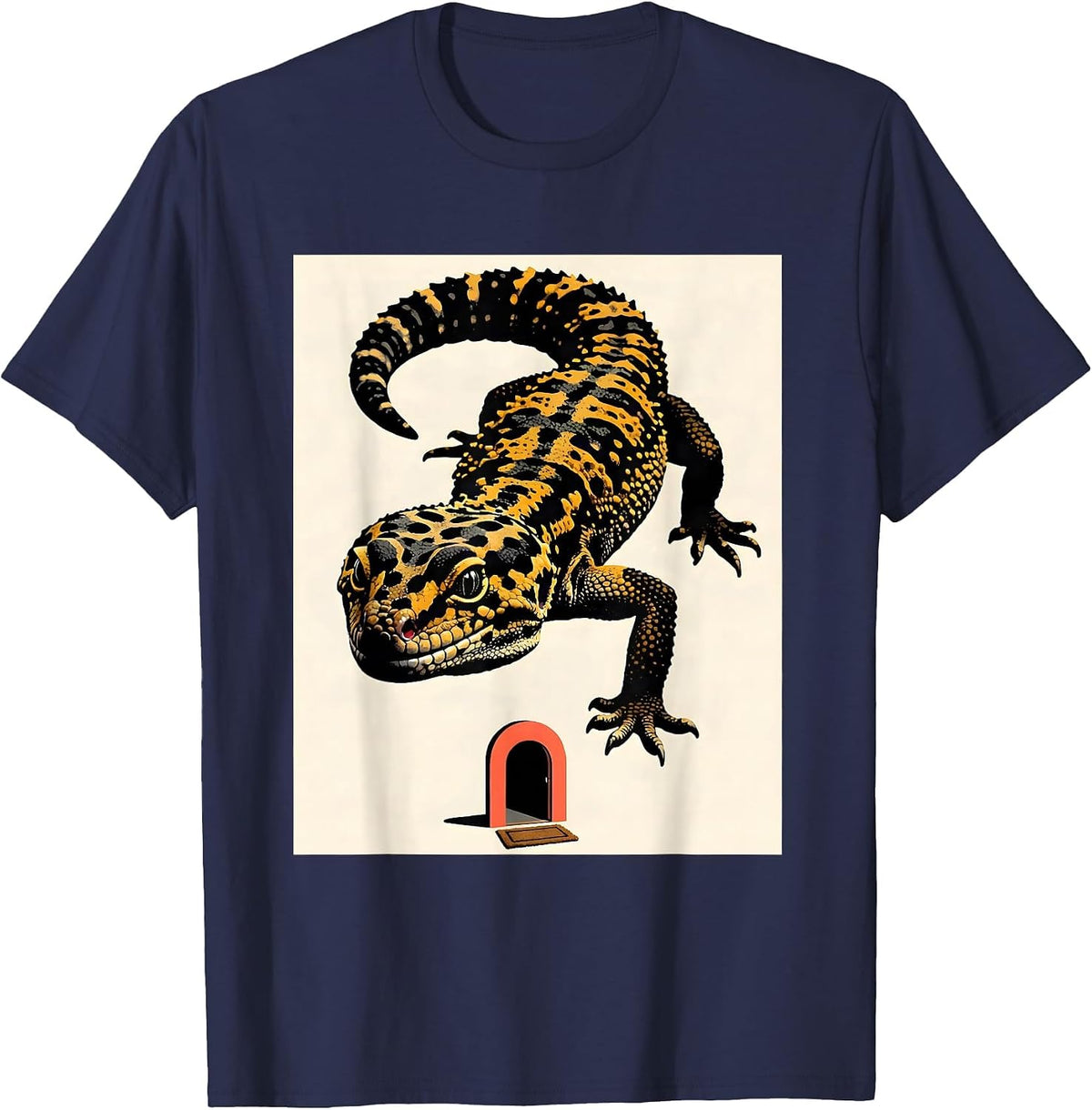 Leopard Gecko Blocking Door Funny Reptile Lover Gift T-Shirt - Navy Blue