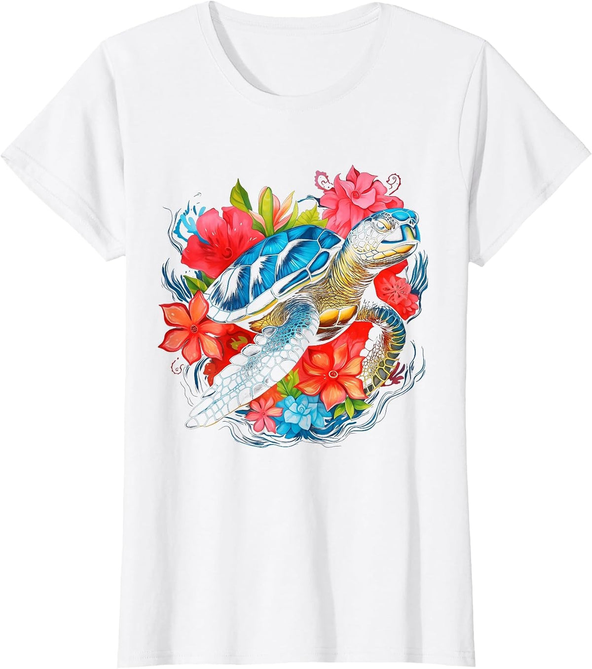 Sea Turtle Hawaiian Flowers Hawaii Scuba Diving Diver T-Shirt - White