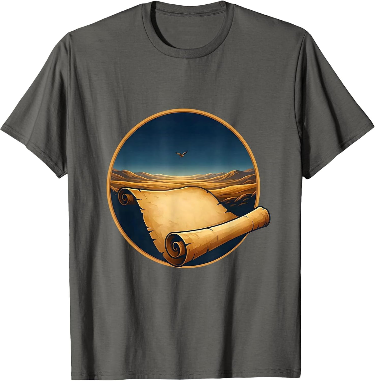 Ancient Scroll Landscape Freedom of Speech Design T-Shirt - Asphalt Grey