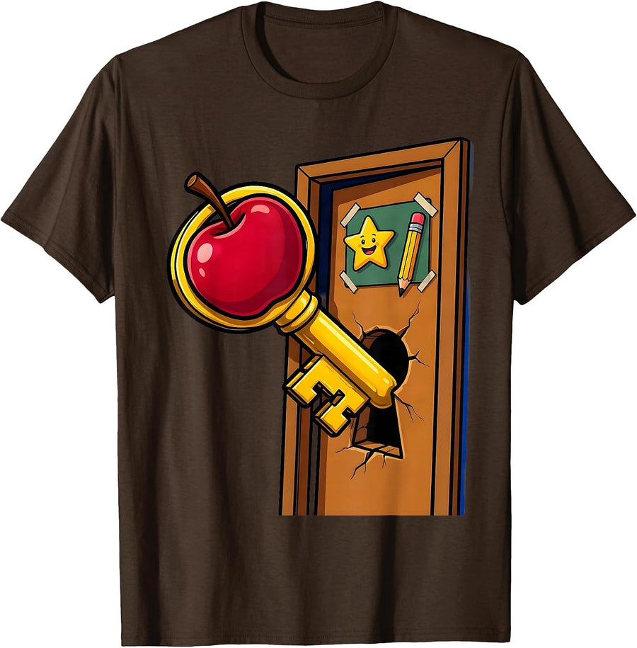 Paraprofessional Golden Key Classroom Door Graphic T-Shirt - Brown