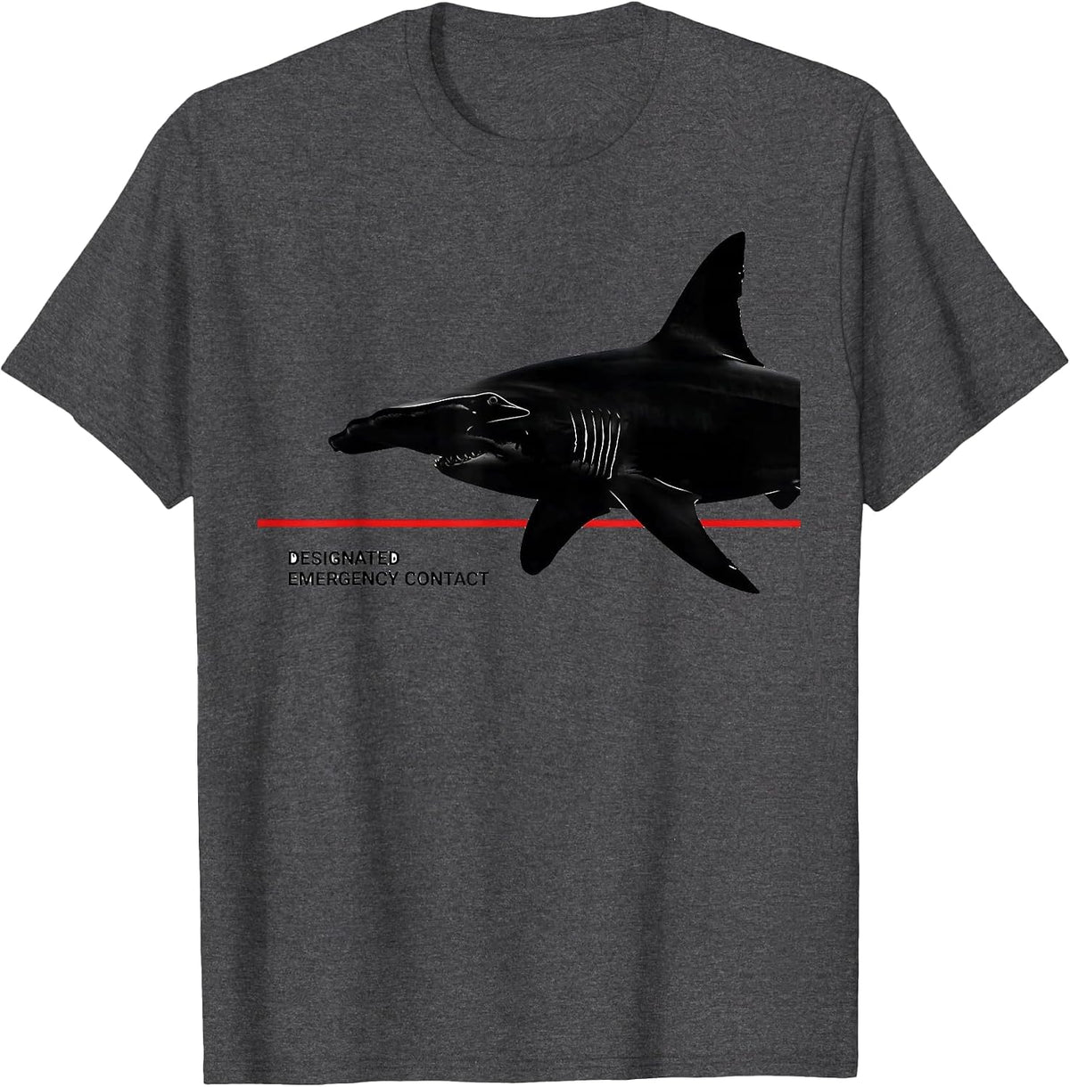 Men's Designated Emergency Contact Funny Shark Lover Ocean T-Shirt - Dark Heather Grey