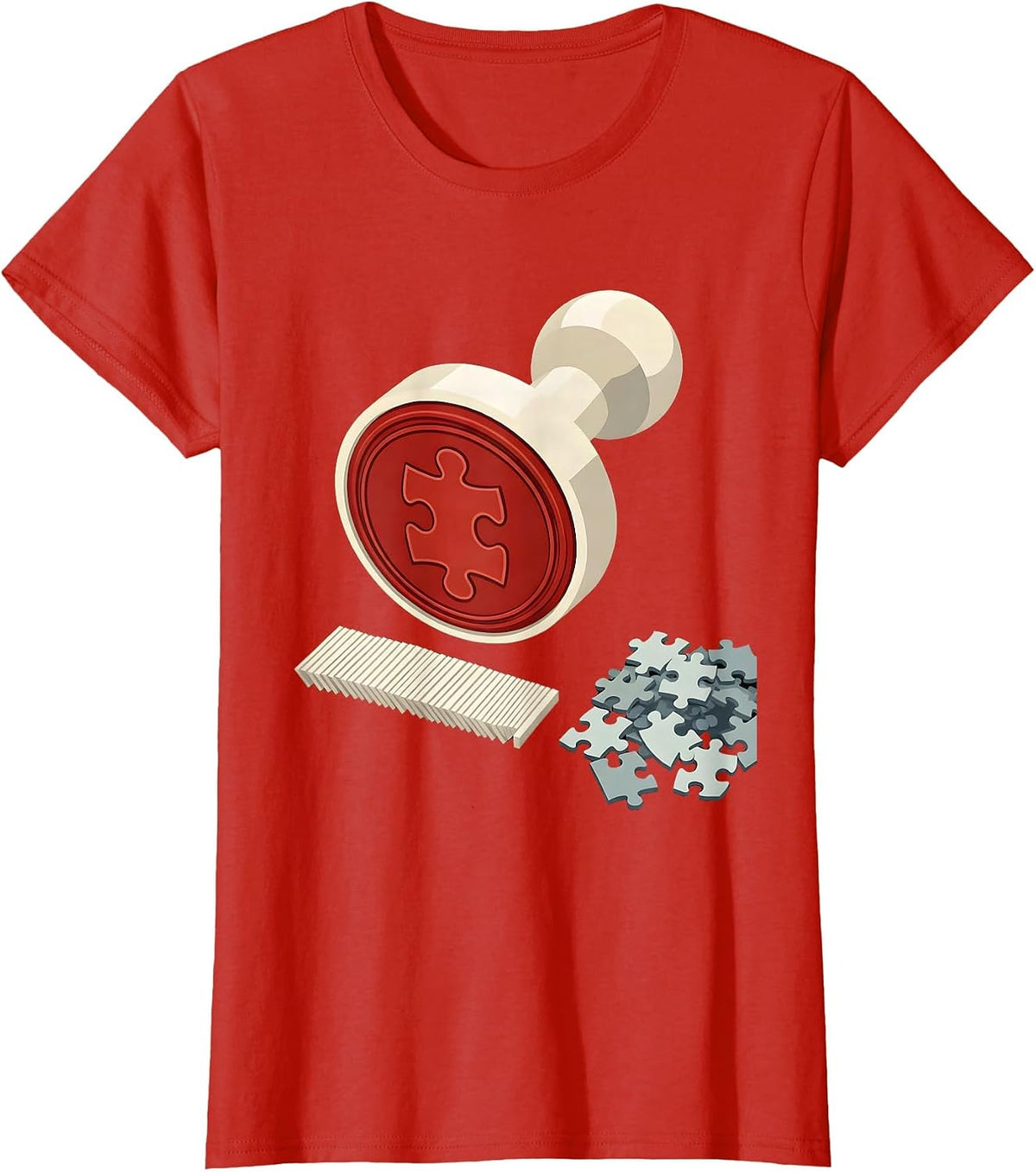 Puzzle Stamp Editorial Conceptual Jigsaw Puzzle Lover T-Shirt - Red