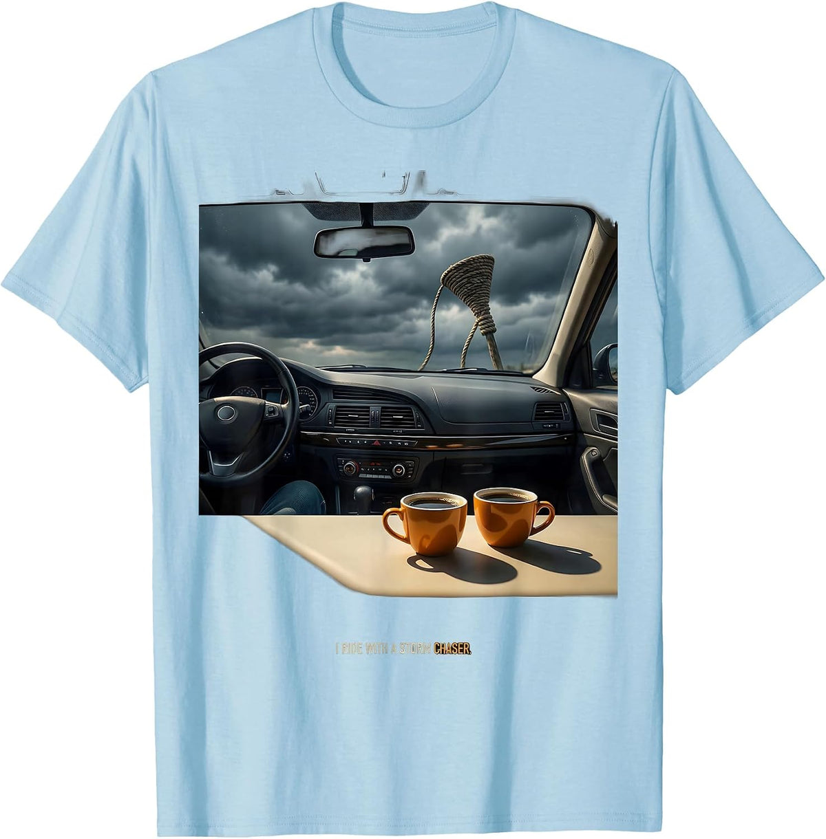 Men's I Ride With A Storm Chaser Funny Tornado Chaser Meteorology T-Shirt - Baby Blue