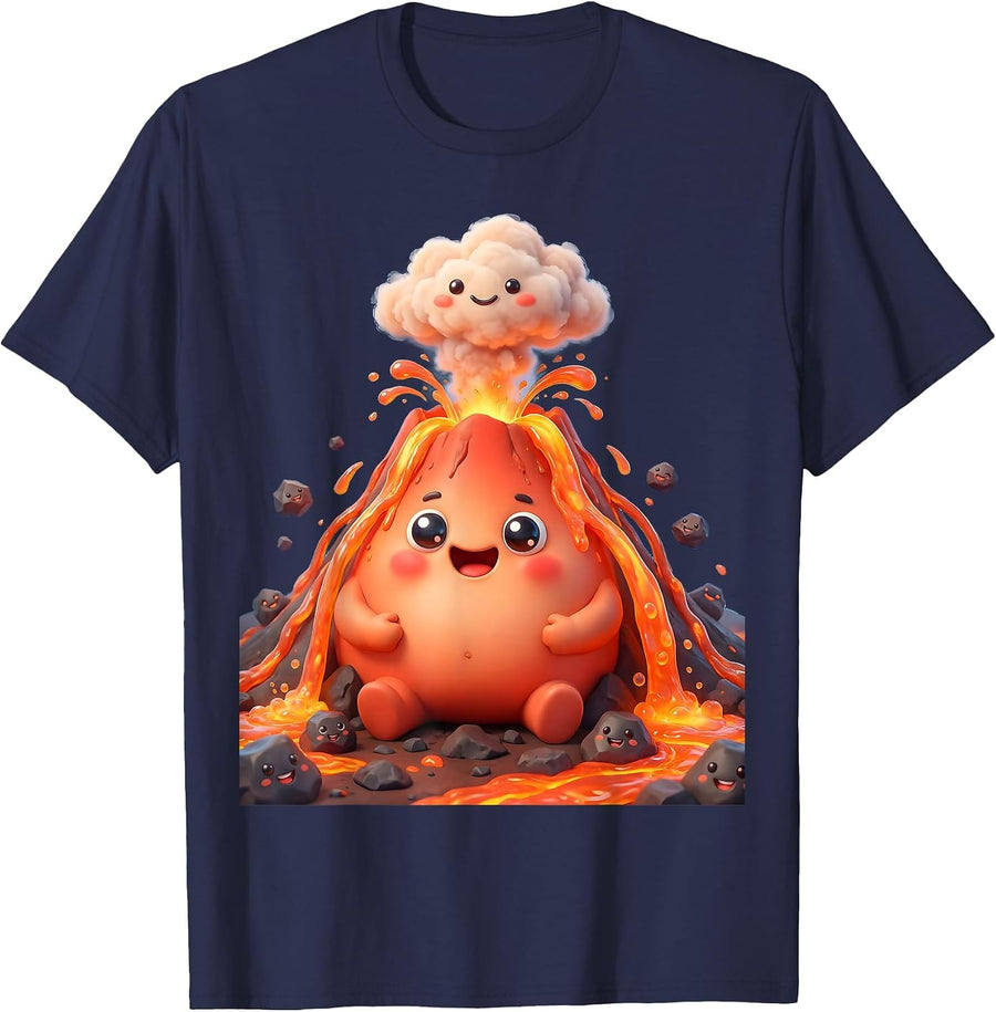 2nd Grade Volcano Eruption Lava Graphic Tee T-Shirt - Navy Blue