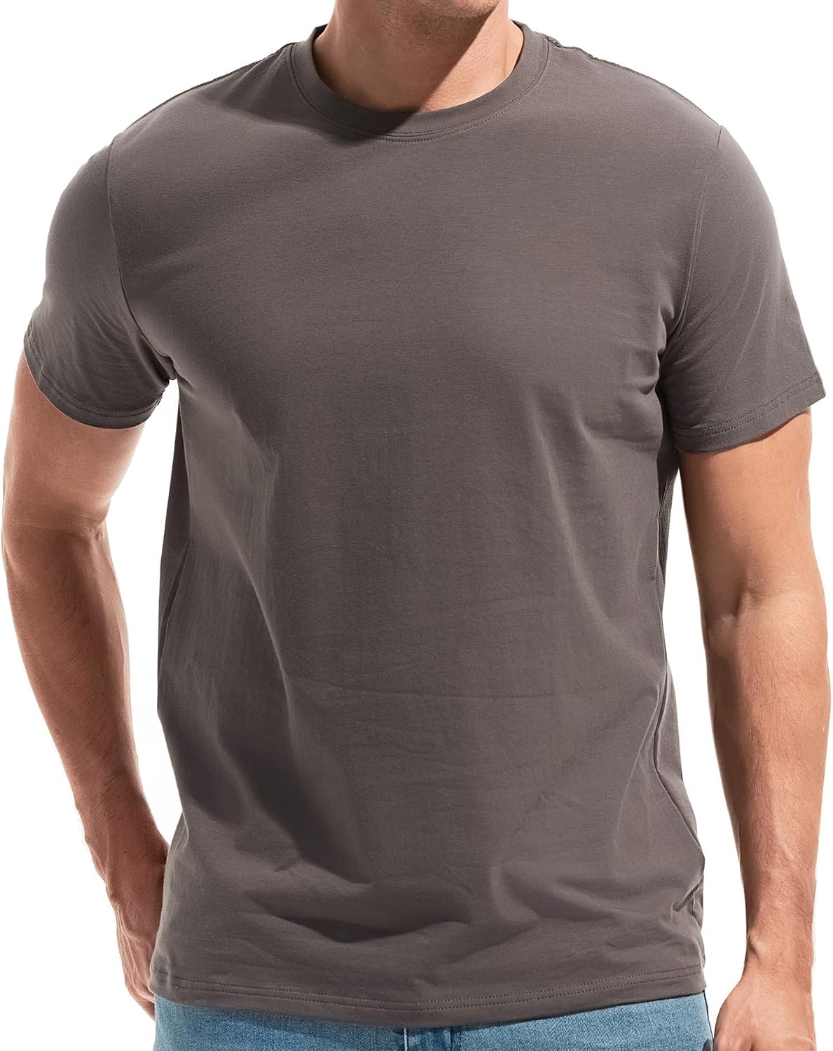 VEIISAR Men's Cotton Stretch T-Shirt, Midweight, Soft & Breathable, for Daily & Sports, All-Season - T31 Dark Gray