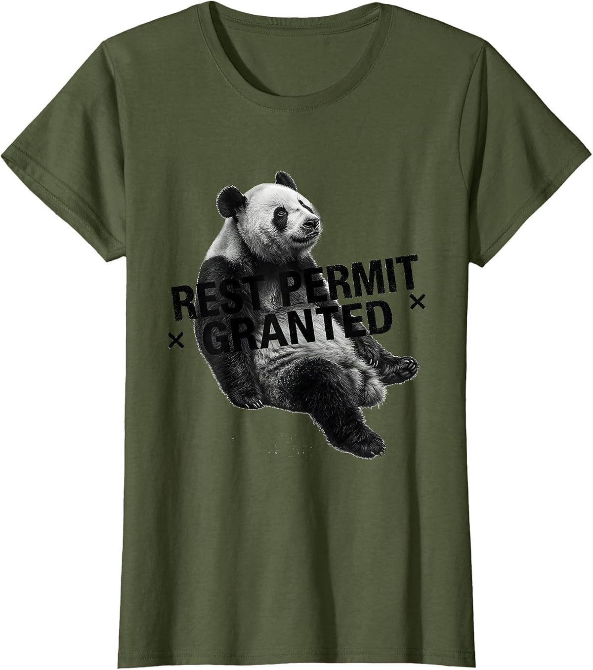 Women's Rest Permit Granted Funny Panda Bear Animal Lover Humor T-Shirt - Olive Green