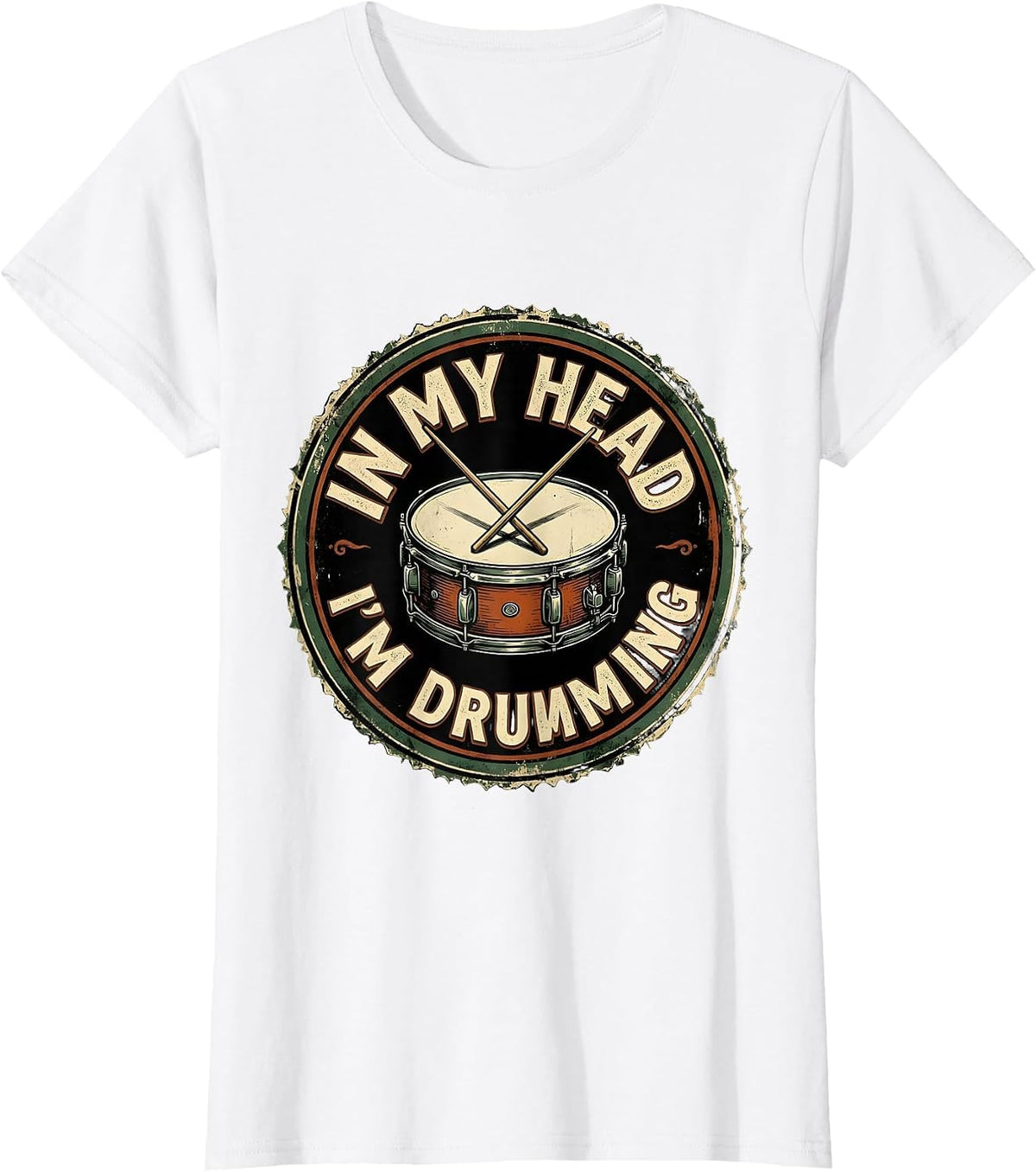 In My Head I'm Drumming Vintage Drummer Design T-Shirt - White
