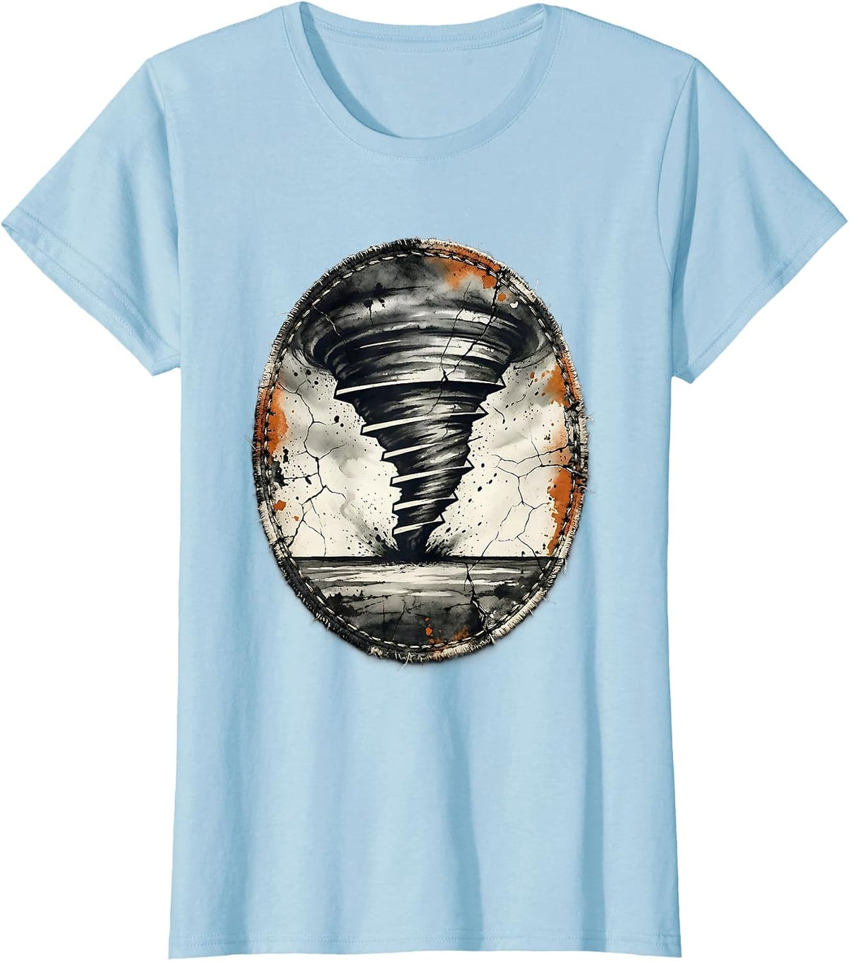 Women's Weathered Tornado Patch Distressed Storm Chaser Enthusiast T-Shirt - Baby Blue