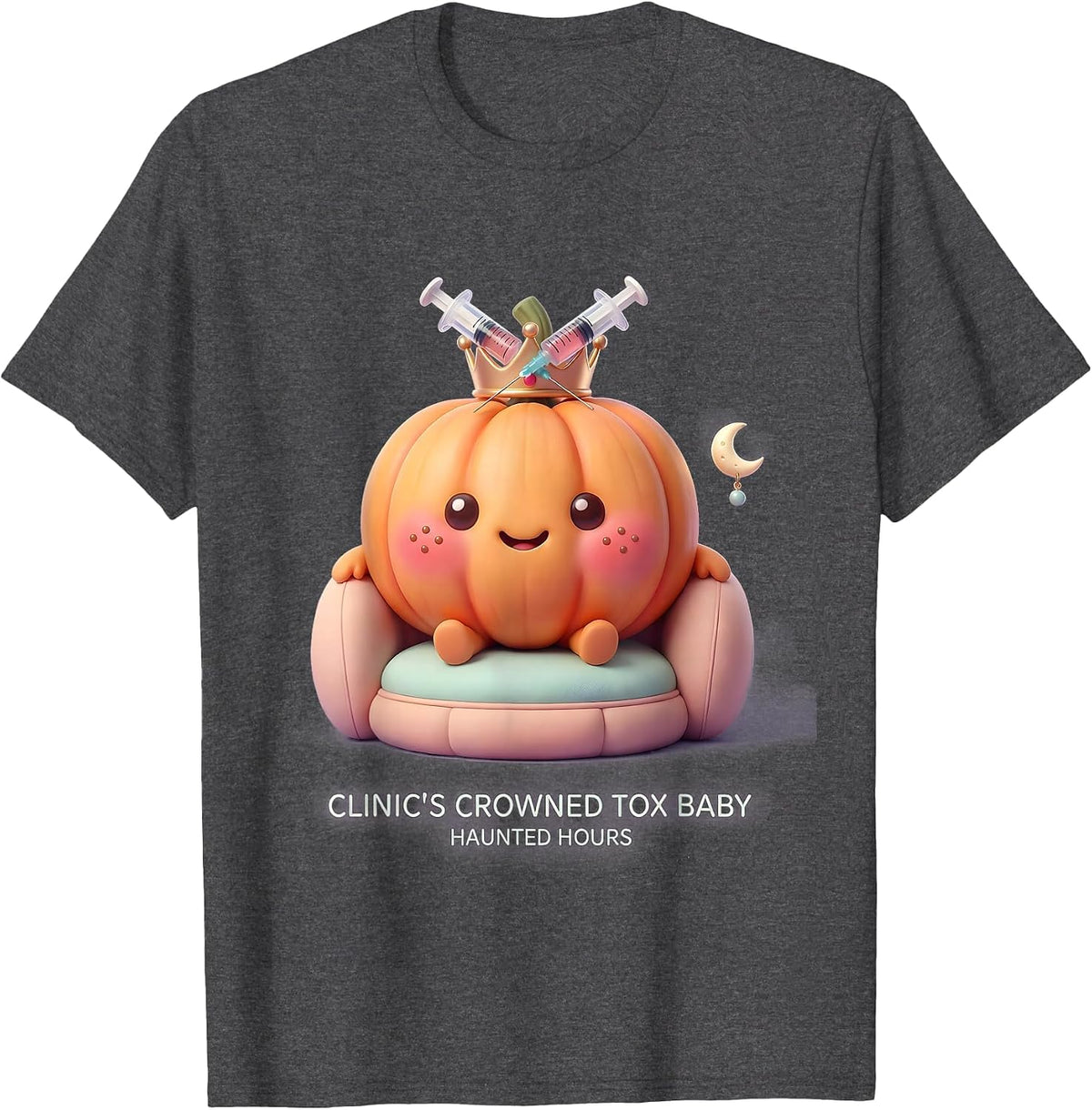 Men's Clinic's Crowned Tox Baby, Haunted Hours Kawaii Nurse T-Shirt - Dark Heather Grey