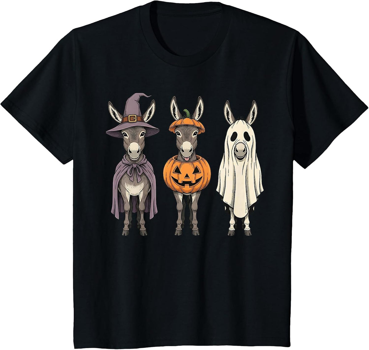 Spooky Ghost Donkey Pumpkin Halloween Farm Animal T-Shirt - Black