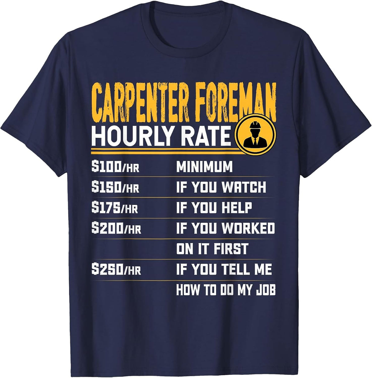 Carpenter Foreman Hourly Rate Funny Woodworker T-Shirt - Navy Blue