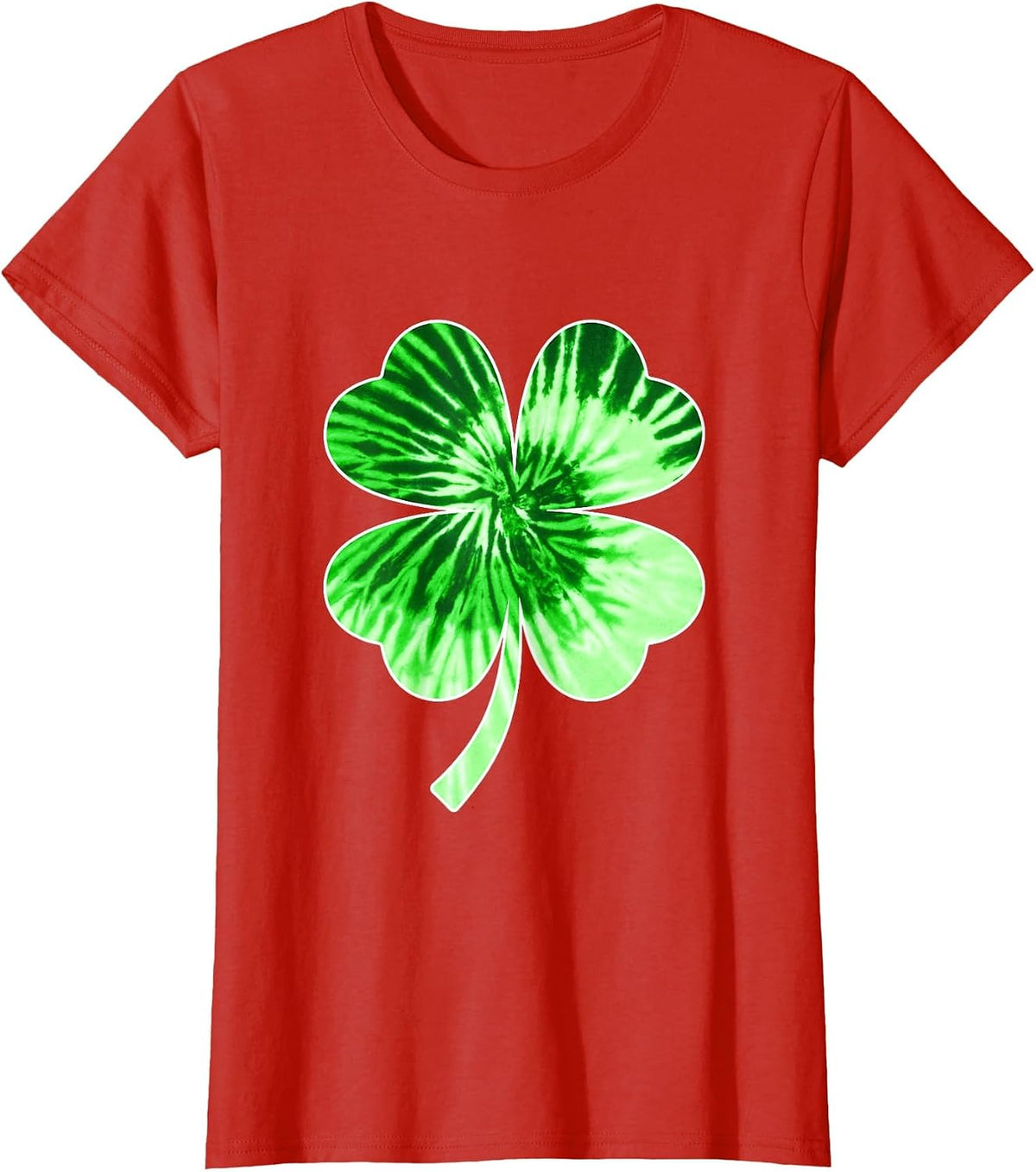 Nn Green Tie Dye Shamrock Four Leaf Clover for Irish T-Shirt - Red