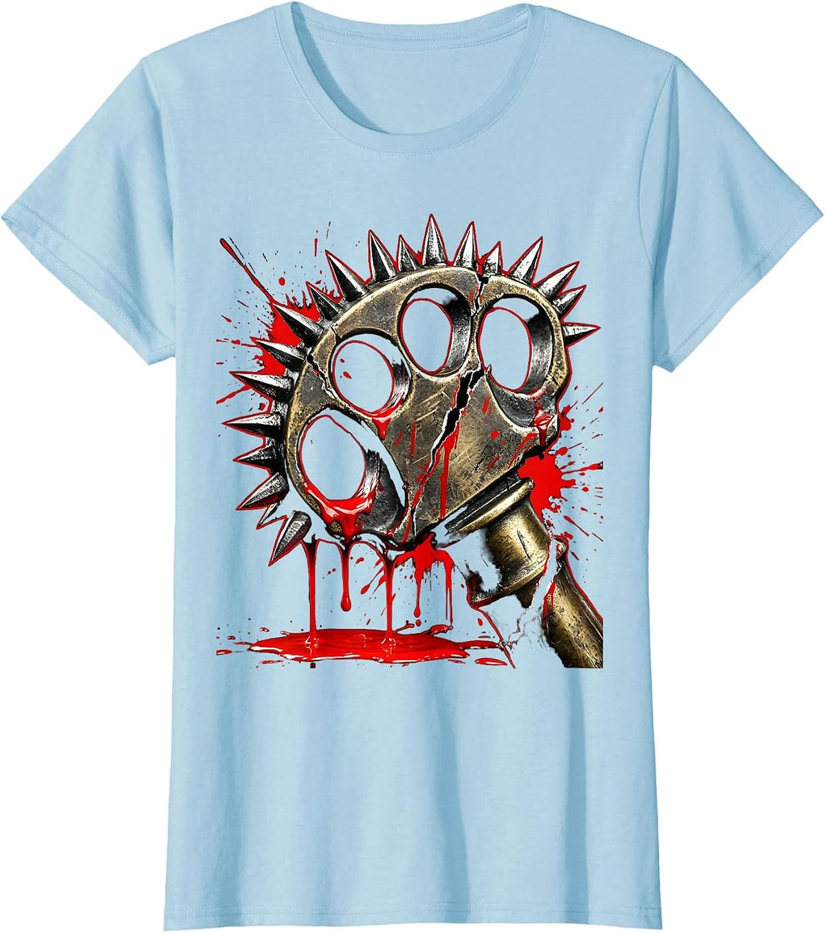 Spiked Knuckle Duster Dripping Paint Punk Art T-Shirt - Baby Blue