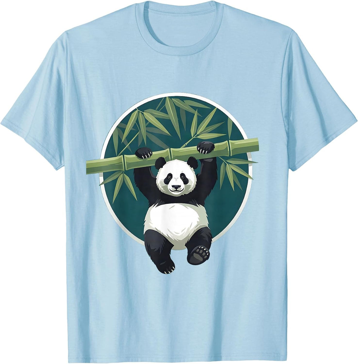 Men's Panda Hanging From Bamboo Branch Illustration T-Shirt - Baby Blue