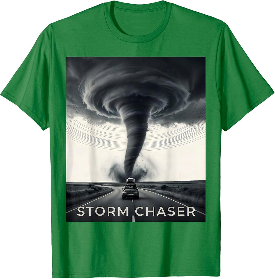 Men's Storm Chaser Monochromatic Tornado Meteorology Enthusiast T-Shirt - Kelly Green